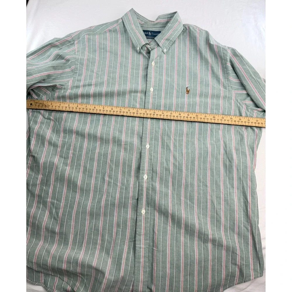 Ralph Lauren Classic Fit Mens XXL Green Striped Oxford Button Down Shirt Cotton